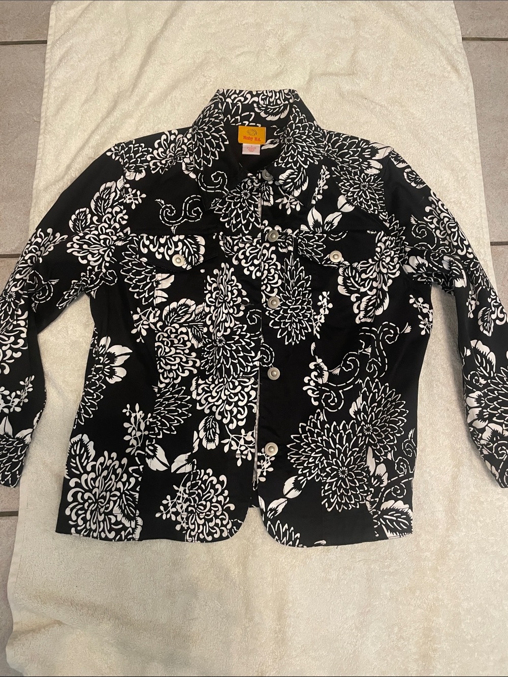 Ruby Rd. Black & White Floral Jacket - Picture 3 of 7